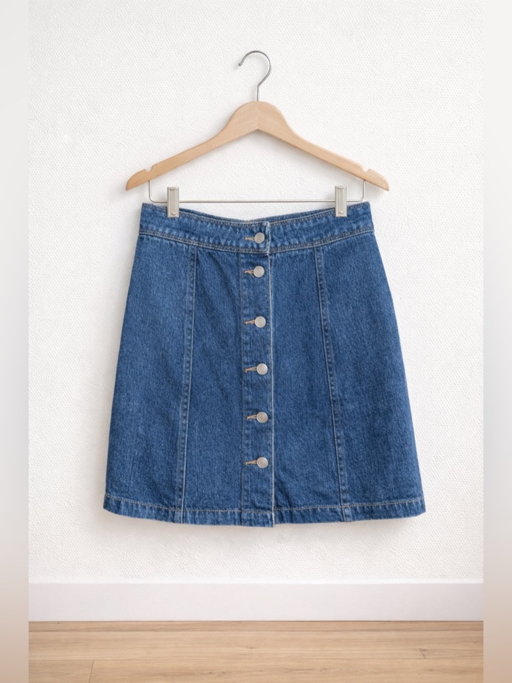 Cute Denim Button Front Mini Skirt High Waist 100% Cotton Size 0 Spring Summer